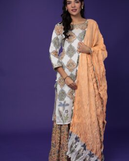 Printed Chanderi Suit with Embroidered work