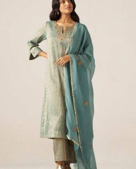 Mineral Blue Woven Tissue Festive Kurta Set