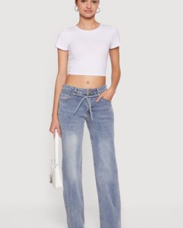 Mid Rise Tie Waist Belted Jeans