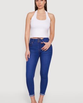 Two Button Rolled Cuff Skinny Jeans