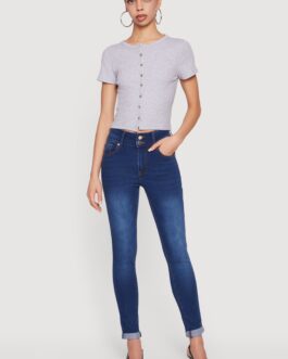 Two Button Rolled Cuff Skinny Jeans