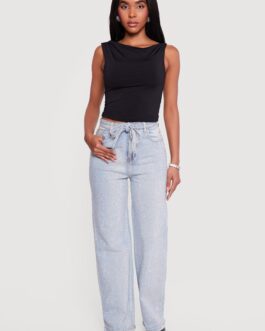 High Waisted Tie Waist Belted Little Wish Jeans