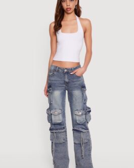 Little Wish Mineral Wash Straight Leg Utility Jeans