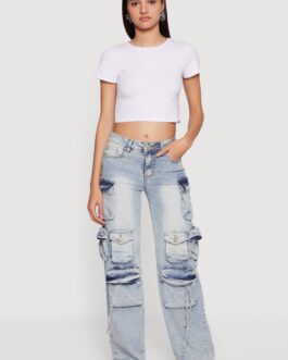 Trendy Little Wish Cargo Pocket Straight Leg Jeans