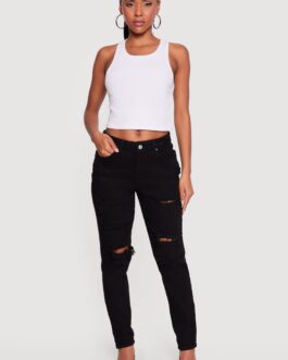 Little Wish Mid Rise Distressed Skinny Jeans