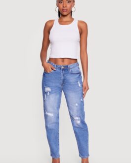 Little Wish High Waisted Distressed Mom Jeans