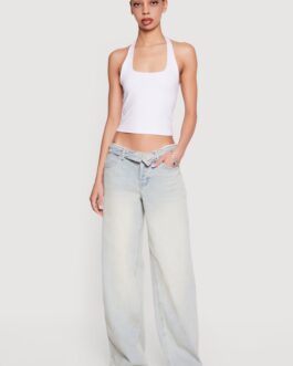 Little Wish Fold Over Waist Baggy Jeans