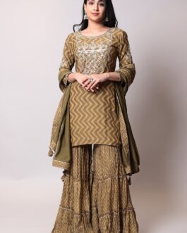 Printed Cotton Sharara silk Suit with Gota Patti work.