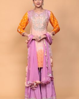Bandhej Silk Suit with Dori, Gota Patti work.