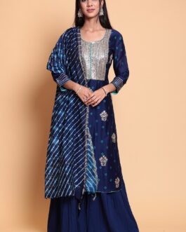 Bandhej Chanderi silk Suit Stitched with Gota Patti work.