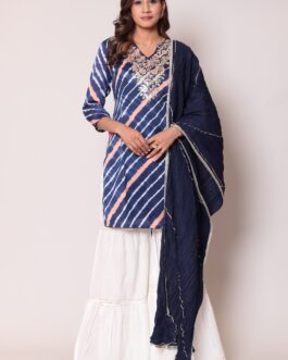 Leheriya Cotton Silk Sharara Suit with Gota Patti work.