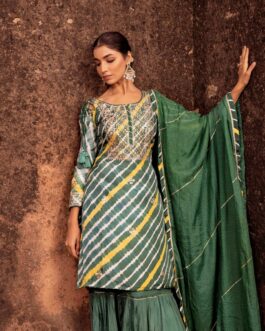 Leheriya Chanderi Straight Suit with Pittan work.