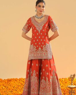 Burnt Orange Short Kurta With Sharara
