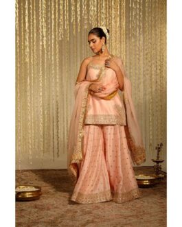 Little Wish Aabroo Kurta and Sharara Pant with Dupatta-Pink (Set of 3)