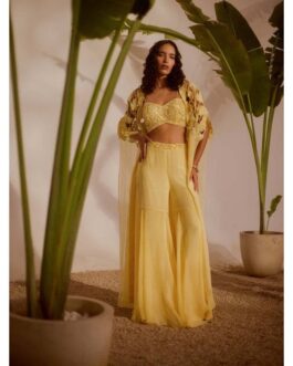 Little Wish Yellow Solana Cape with Bustier and Sharara (Set of 3)