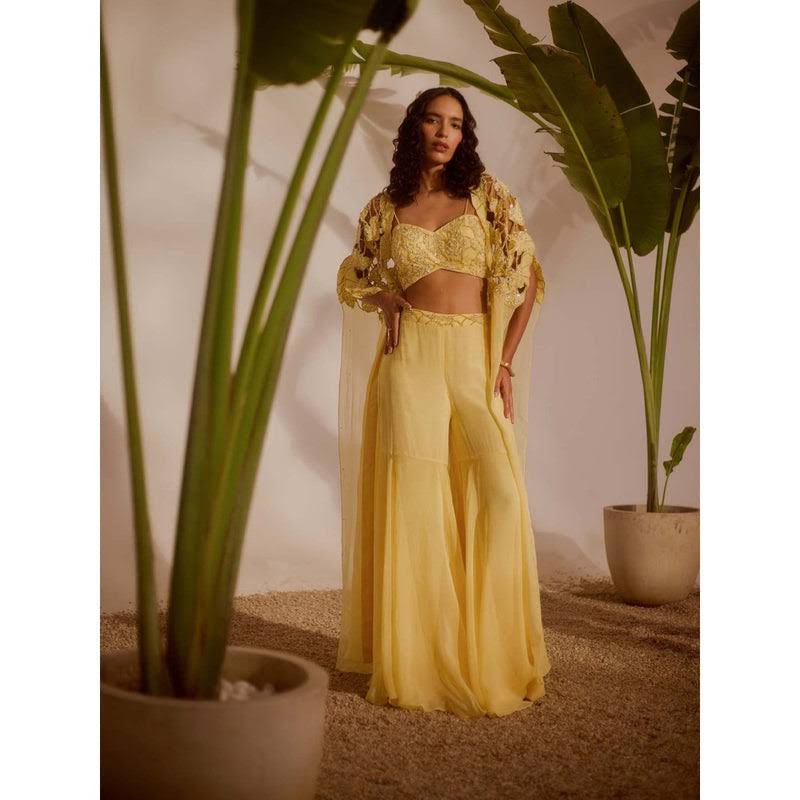 Little Wish Yellow Solana Cape with Bustier and Sharara (Set of 3)