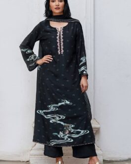 Black Bemberg Silk Salwar Suit With Chinon Silk Dupatta