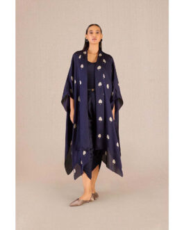 Little Wish Ayat Navy Blue Printed Cape with Inner and Dhoti and Belt (Set of 4)
