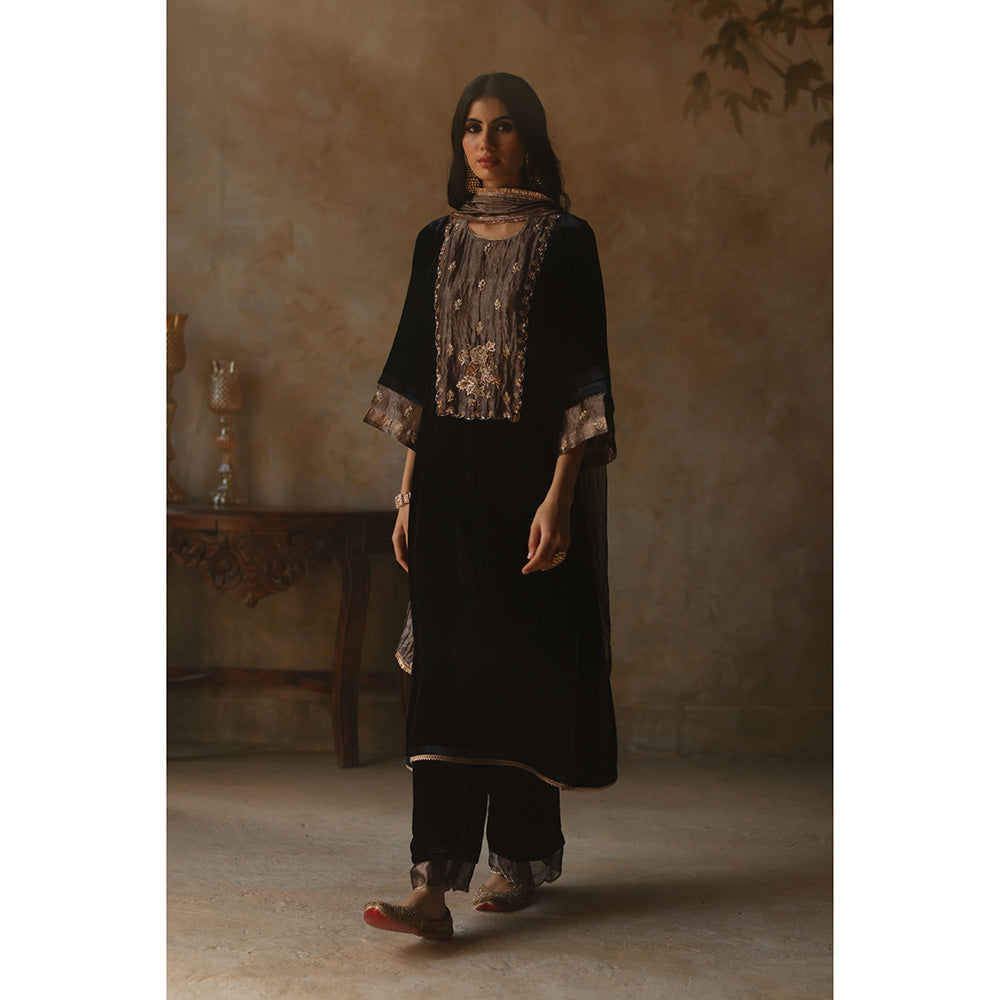 Little Wish Navy Blue Kurta with Pant and Dupatta (Set of 3)