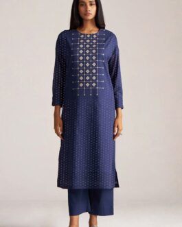 Blue and Off White Mul-Mul Print Co-ord Set