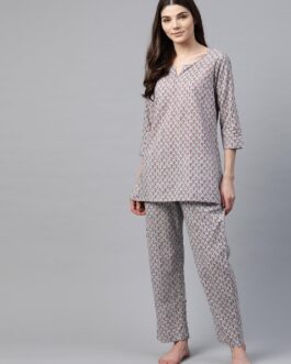 Little Wish Grey Printed Loungewear/Nightwear