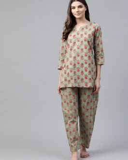Little Wish Green Printed Loungewear /Nightwear