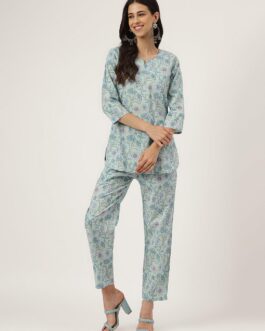 Little Wish Taurquoise Blue Printed Loungewear/Nightwear
