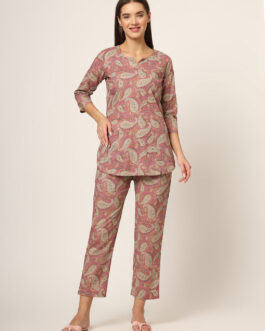 Little Wish Pink Floral Print Cotton Regular Fit Night Suit