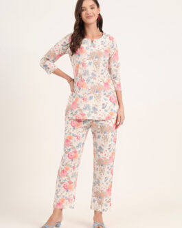 Little Wish White Printed Cotton Night Suit Sets