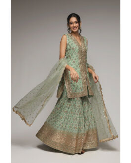 Little Wish Turquoise Nusrat Sleeveless Sharara (Set of 3)