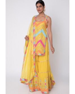 Little Wish Yellow Gota Work Kurta With Sharara and Dupatta (Set of 3)