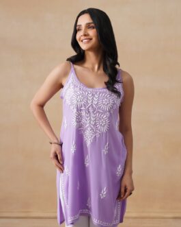 Little Wish Rayon Chikankari Solid Women's Short Kurta - Lavender