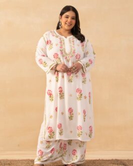 Little Wish Rayon Chikankari Solid Women's 2 PC Long Kurta Set - White