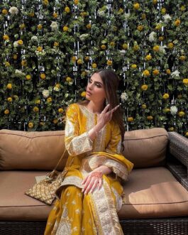Glaze Mustard Short Kurta With Sharara And Odhni