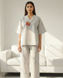 Blush Charm Hand-Embroidered Night Suit