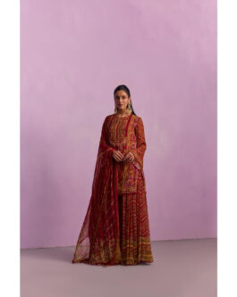 Little Wish Asma Red Floral Print Kurta with Sharara and Dupatta (Set of 3)