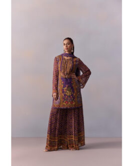 Little Wish Asma Purple Floral Print Kurta with Sharara and Dupatta (Set of 3)