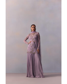 Little Wish Fidah Lavender Embellished Bustier with Sharara and Dupatta and Jacket (Set of 4)