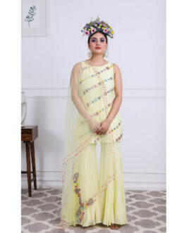 Little Wish Light Yellow Sequined Kurti with Sharara and Dupatta (Set of 3)