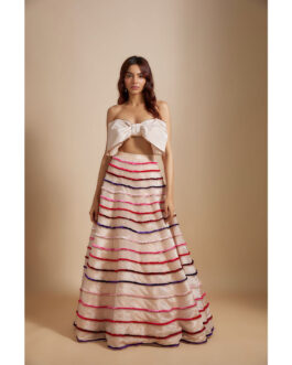 Little Wish Pink Embroidered Lehenga with Bow Bustier (Set of 2)