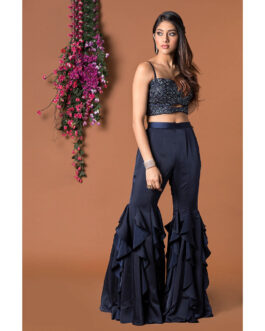 Little Wish Navy Blue Crop Top with Ruffle Sharara (Set of 2)