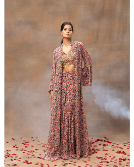 Little Wish Multi Printed Choli Sharara and Cape (Set of 3)