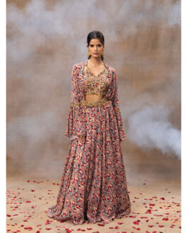 Little Wish Multi Printed Choli Lehenga and Cape (Set of 3)