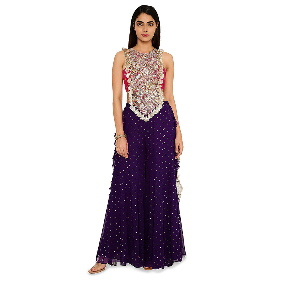 Little Wish Alaine Pink Georgette Embroidered Bandhani Bustier and Sharara (Set of 2)