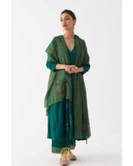 Little Wish Green Zoya Straight Kurta with Pant and Dupatta (Set of 3)
