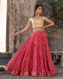 Women Red Lehenga With Off Shoulder Blouse