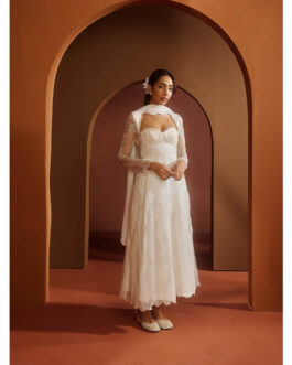 Little Wish Avya White Embroidered Corset Anarkali Suit (Set of 3)