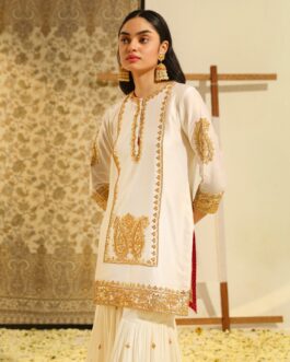 Daisy Ivory Hand Embroidered Kurta With Garara And Odhni