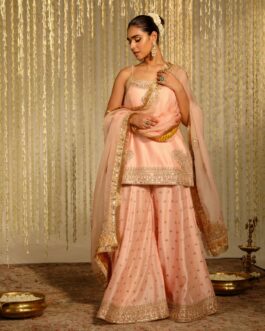 Rosepink Short Kurta With Sharara And Dupatta