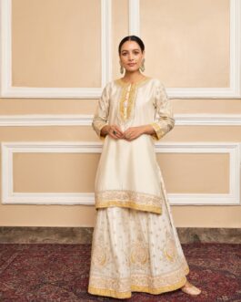 Daisy Ivory Short Kurta With Sharara And Odhni